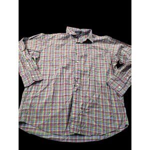 Daniel Cremieux Mens Tailored Fit Plaid Shirt XL 100% Italian Cotton Long Sleeve